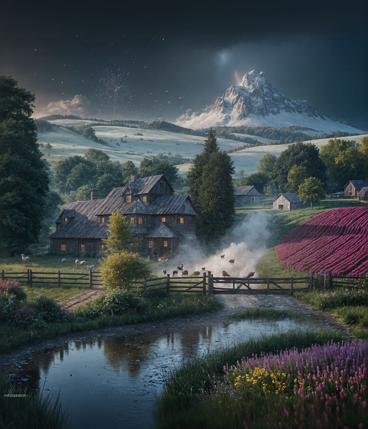 Romantic Farmscape with Rococo Fencing, Ultra Realistic