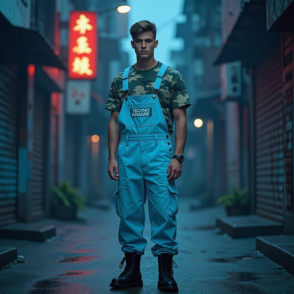 Young Man in Urban Alleyway at Dusk