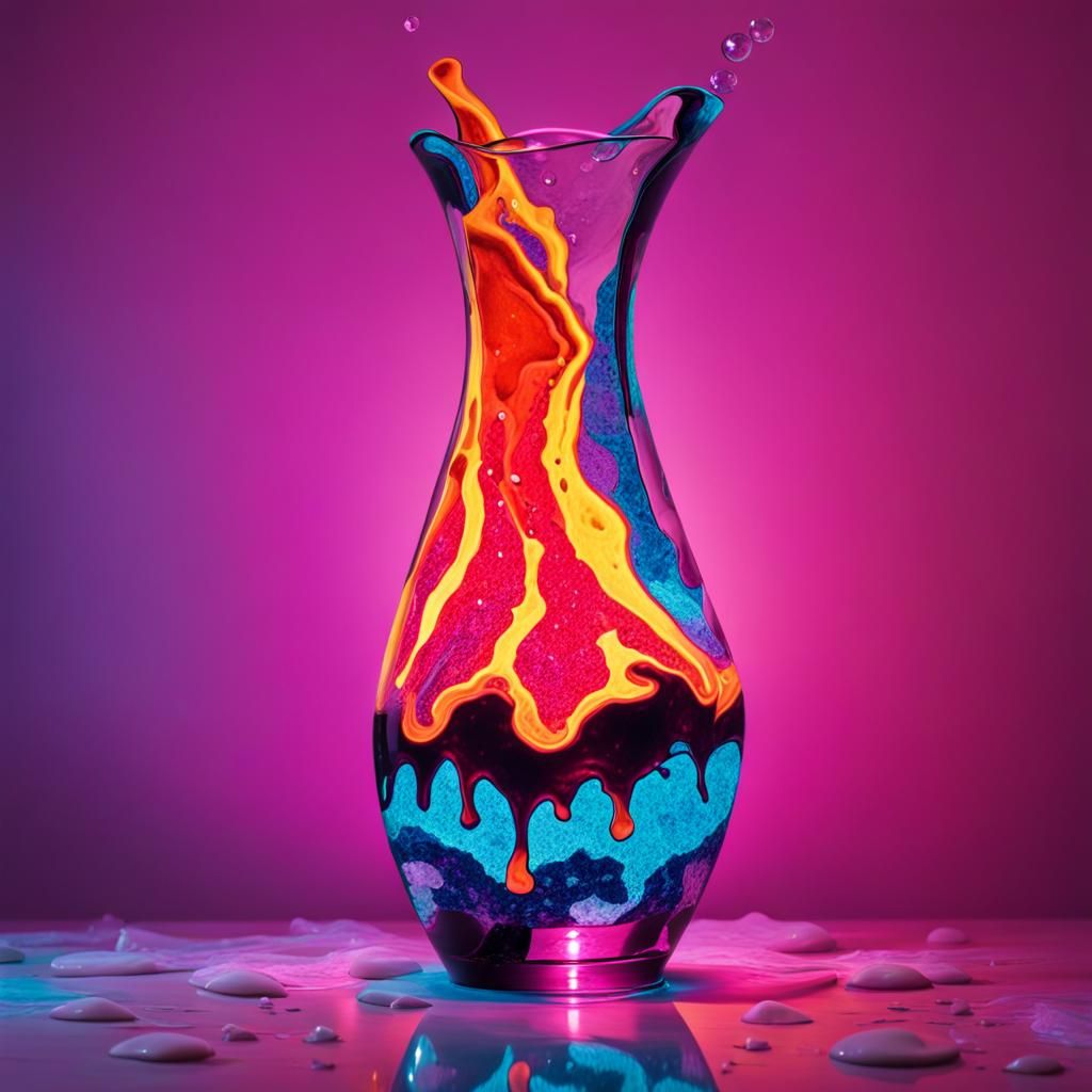 Neon Lava Lamp in Cracked Crystal Vase
