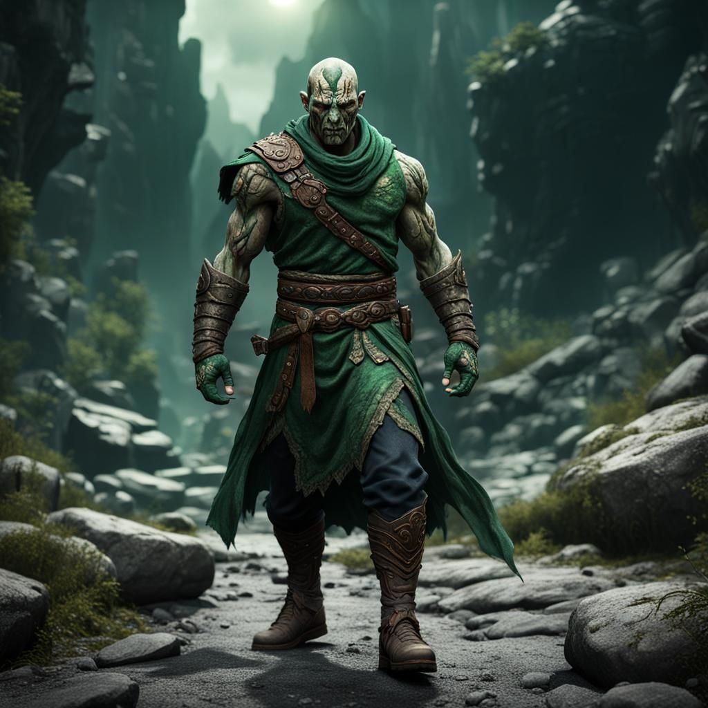 Earth Genasi Monk in Detailed Matte Painting Style