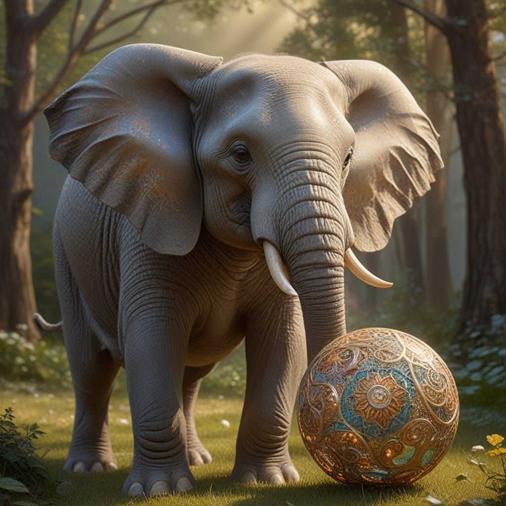 Cute Roatelphant Playing Ball in Ethereal Fantasy
