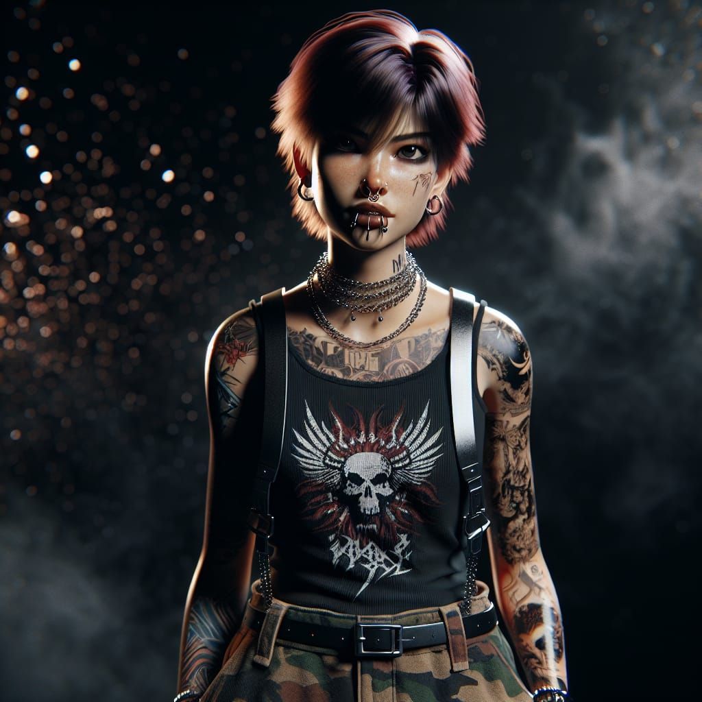 Tattooed Woman in Nu-Metal Style as Digital Matte Painting