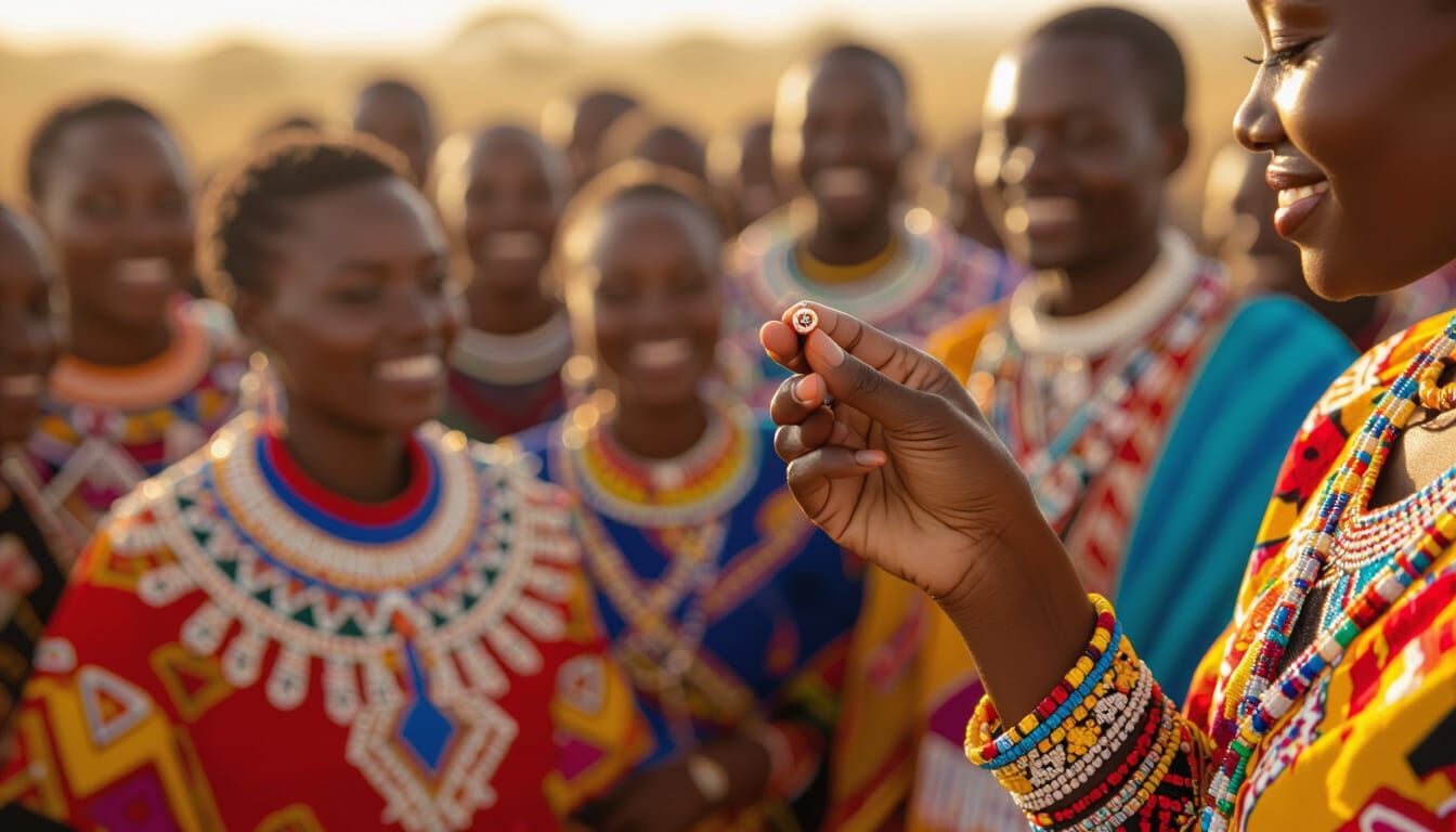 Hand Examining Bead in Sunlight, Traditional African Dress