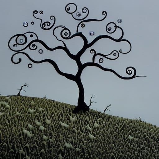 Spooky Button Tree Landscape in Stop-Motion Style