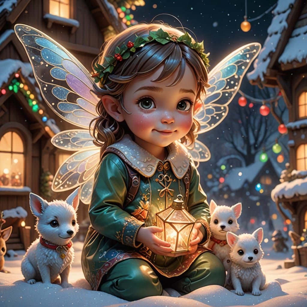 Glowing Glass Christmas Fairy Plays with Adorable Reindeer a...