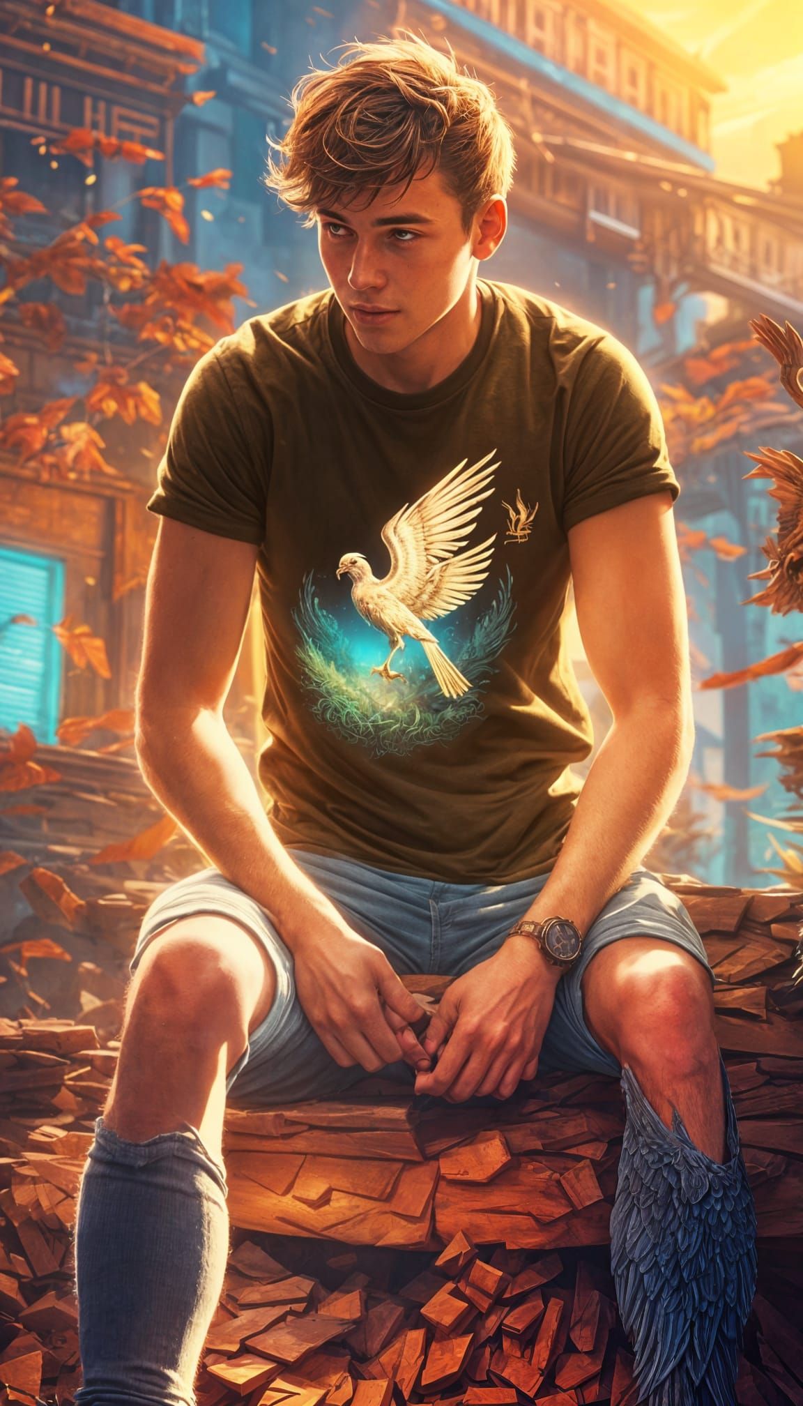 Happy Man in Liver Bird Shirt: Matte Painting