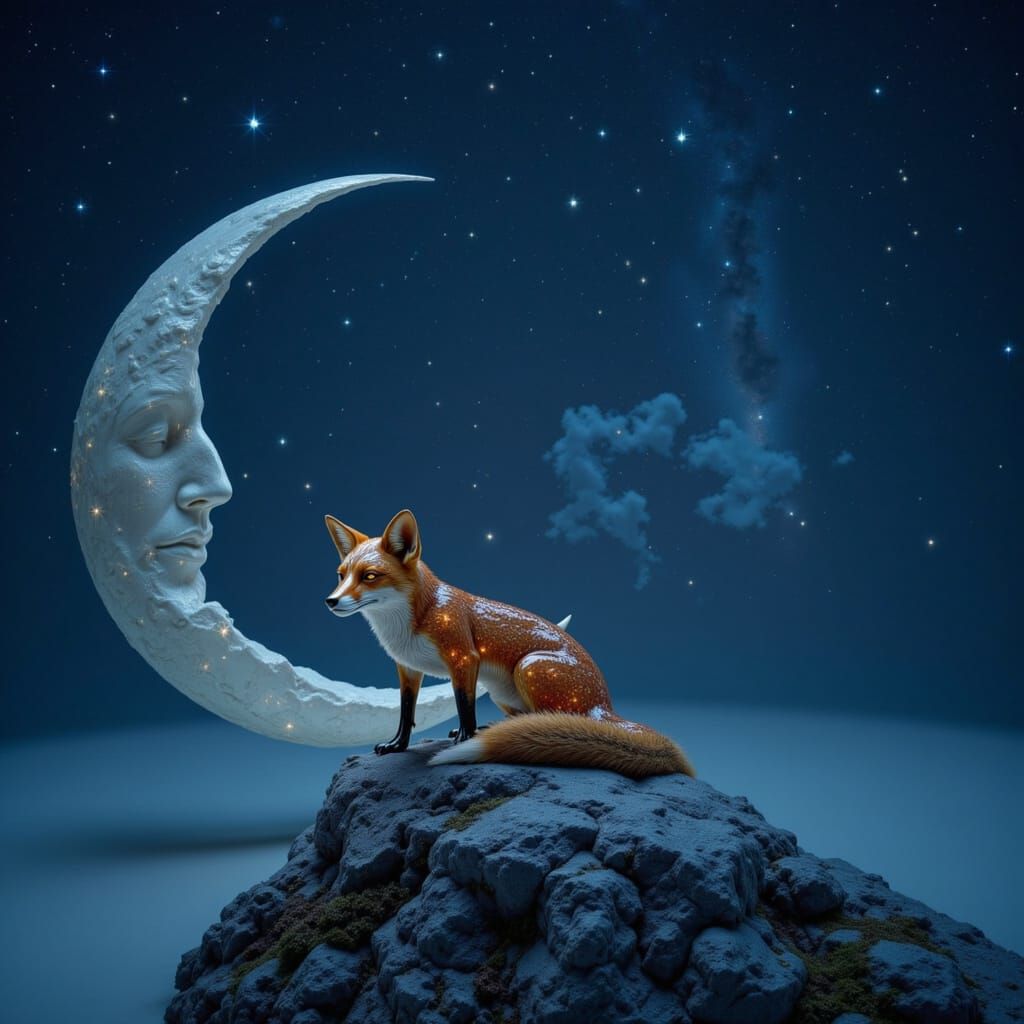 Glass-Blown Star Fox on a Moon