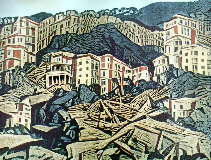 Genoa After World War II: Woodcut in Black and White