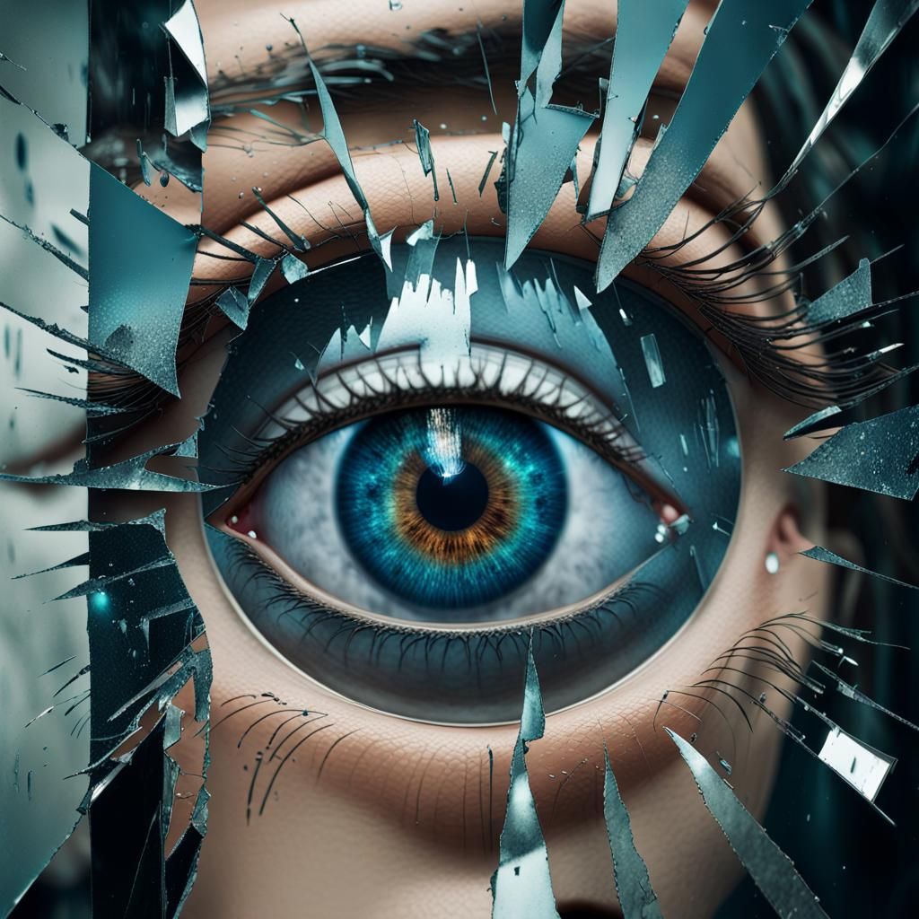Eye in Shattered Mirror Double Exposure Photo