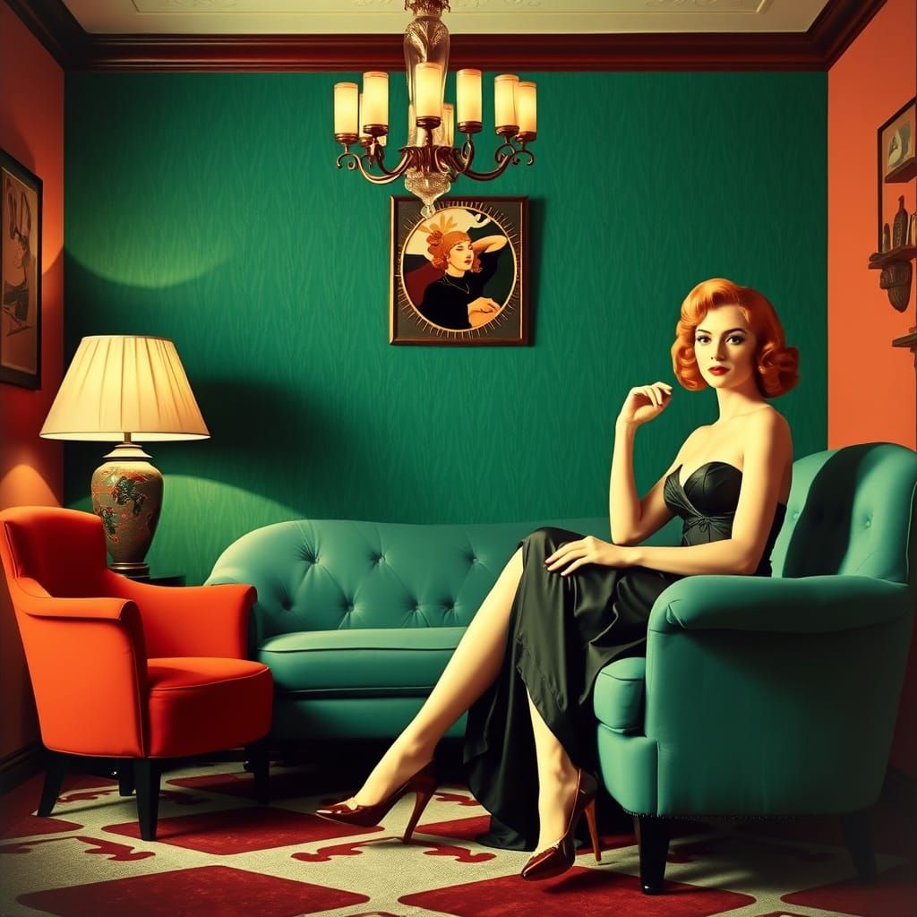 Elegant Art Deco Sitting Room with Woman