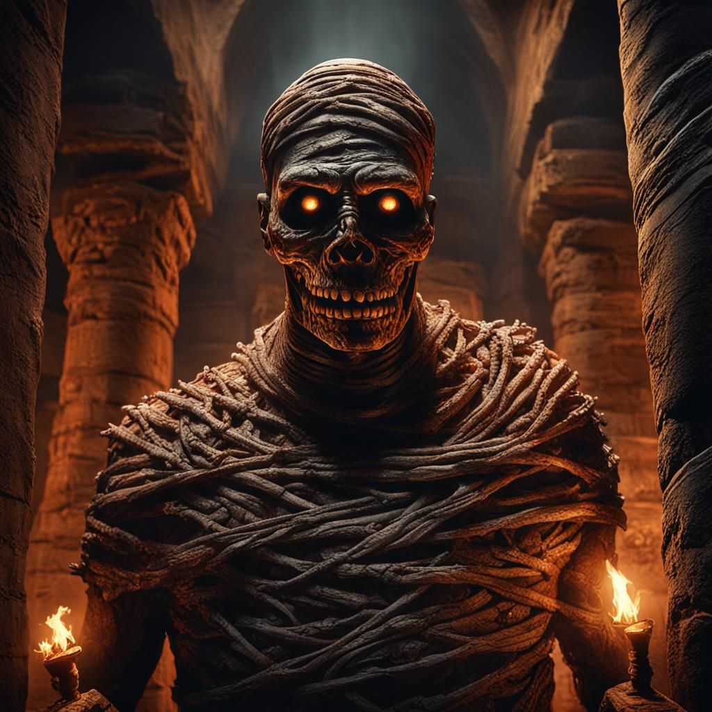 Menacing Mummy Unraveling in Ancient Tomb