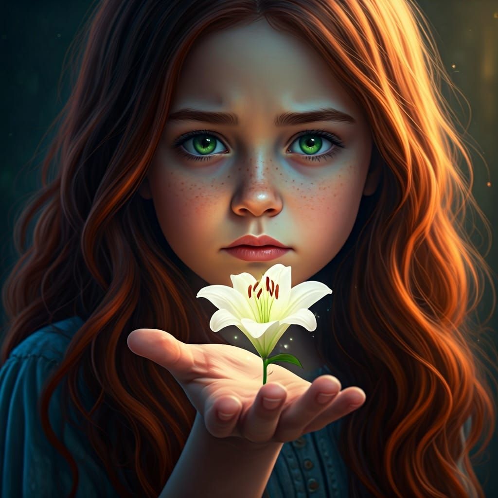 Girl's Hand Blooms a Lily, Fantasy Concept Art