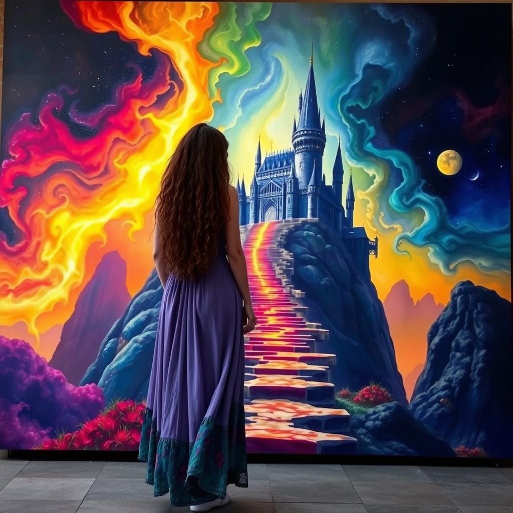 Dreamscape: Artist and Gothic Castle in Surreal Style