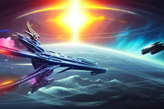 Galactic Space Battle in Retrofuturistic Style