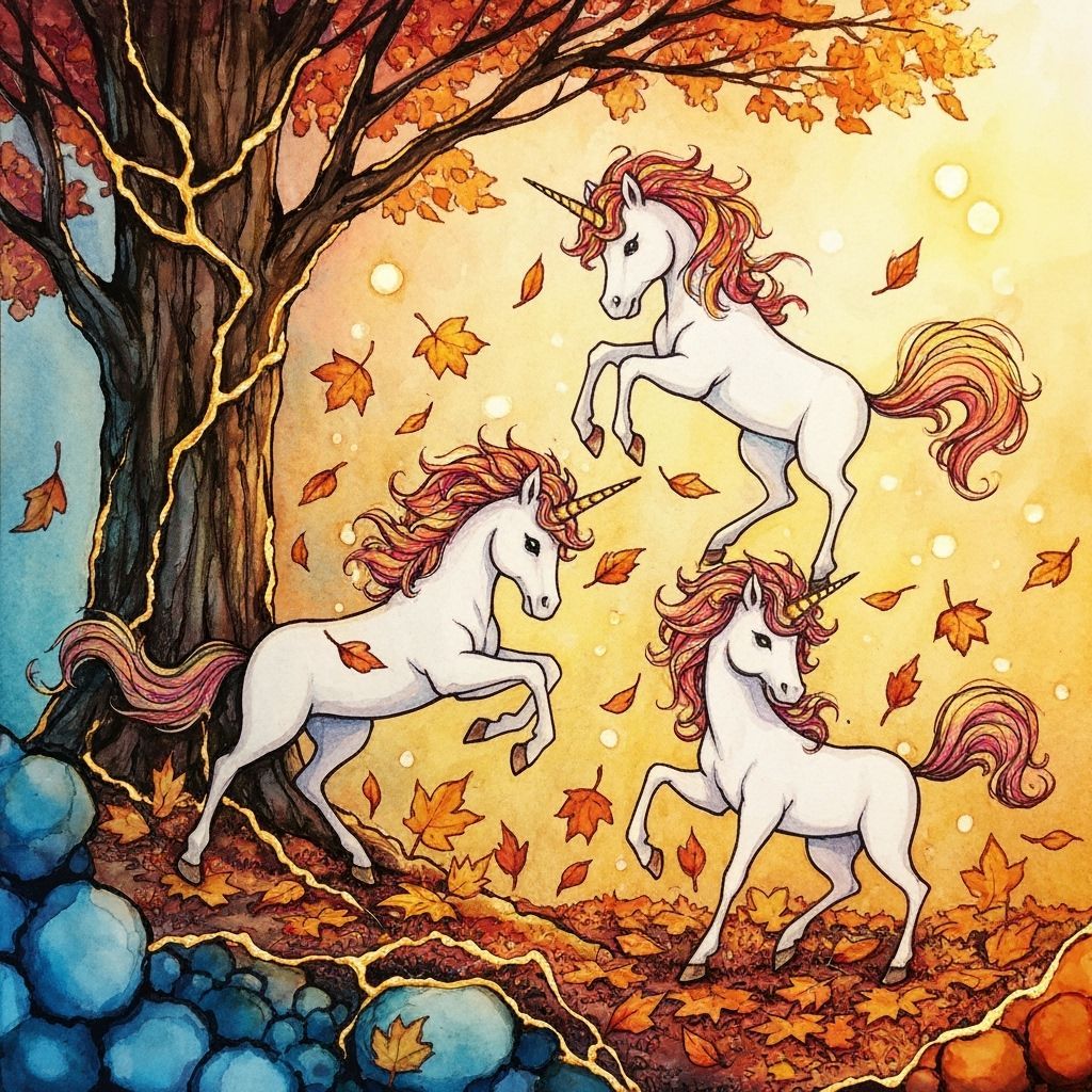 Intricately detailed alcohol ink illustration, cute unicorns...