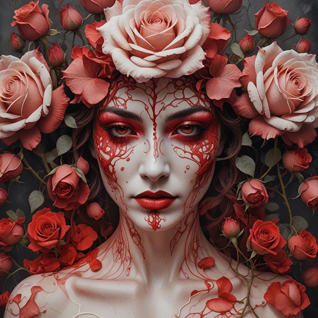 Red Roses in Whimsical Rorschach Arrangement