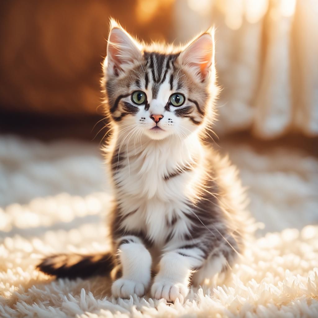 Gray Kitten Portrait in Golden Sunlight
