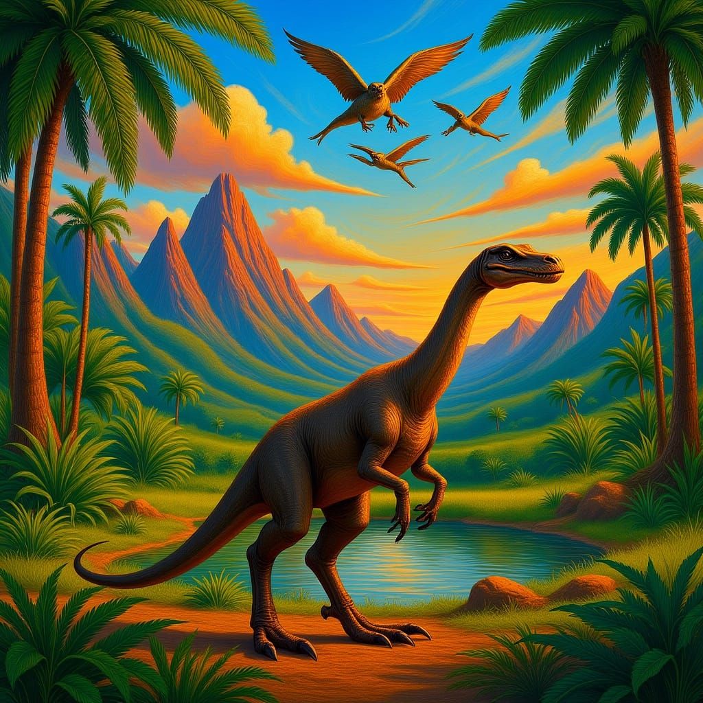 Long-Necked Dinosaur in Lush Jurassic Forest