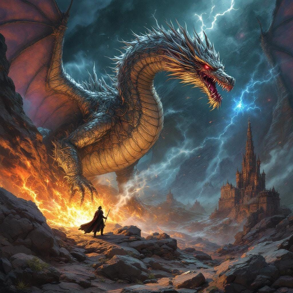 Mythical Beast in Epic Landscape: Fantasy Realism Illustrati...