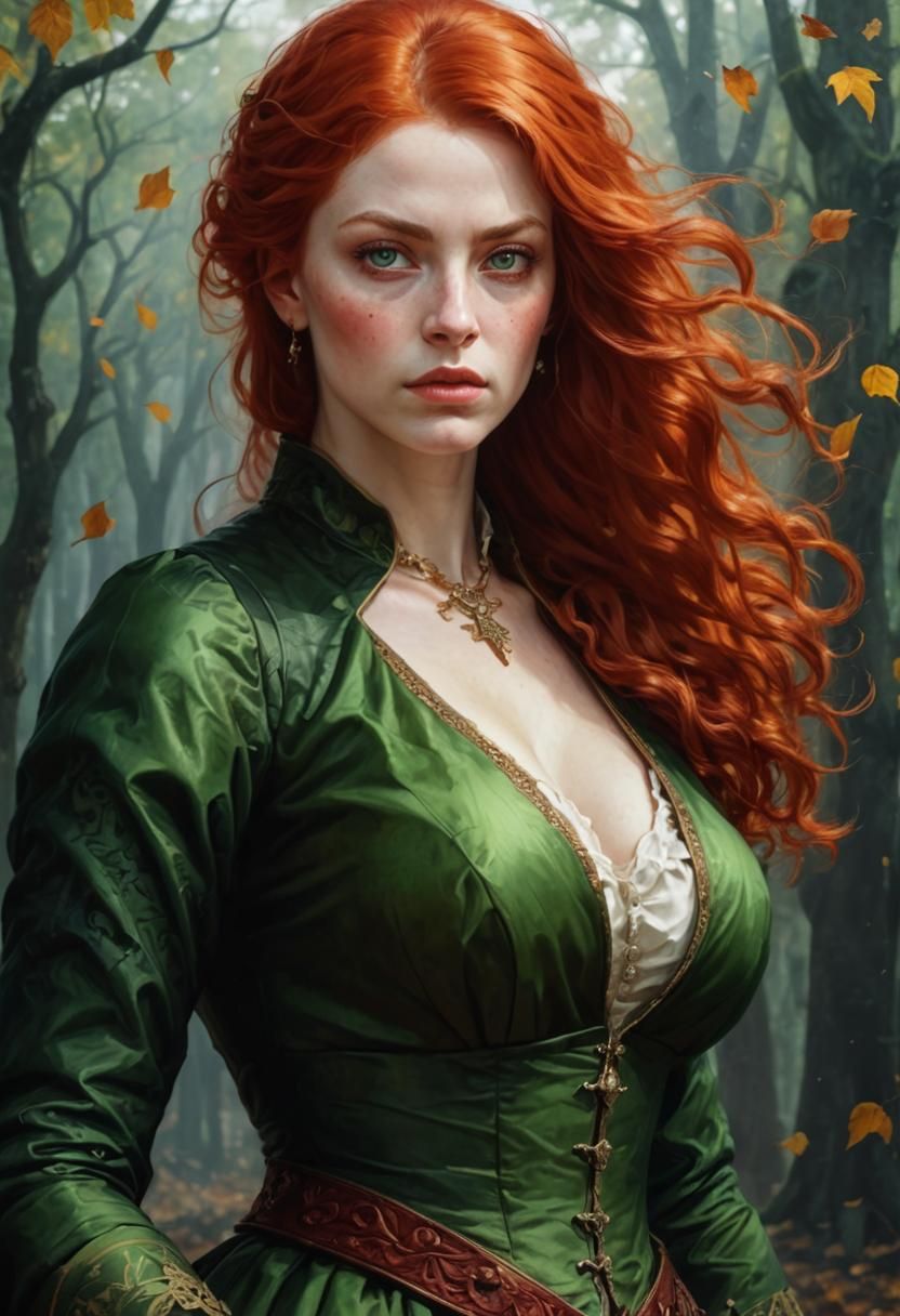 Stern Czech Queen in Autumn Forest, Baroque-Realism Portrait