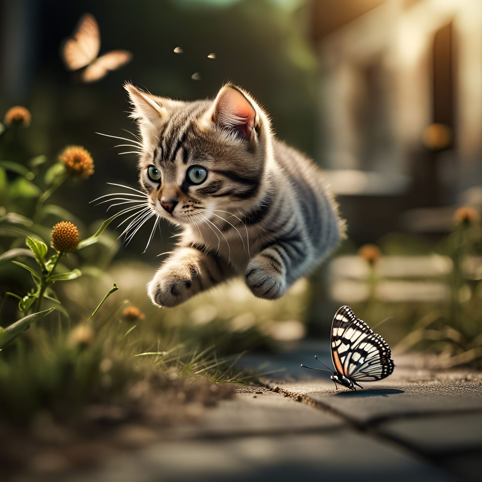 Adorable Tabby Kitten's Butterfly Chase