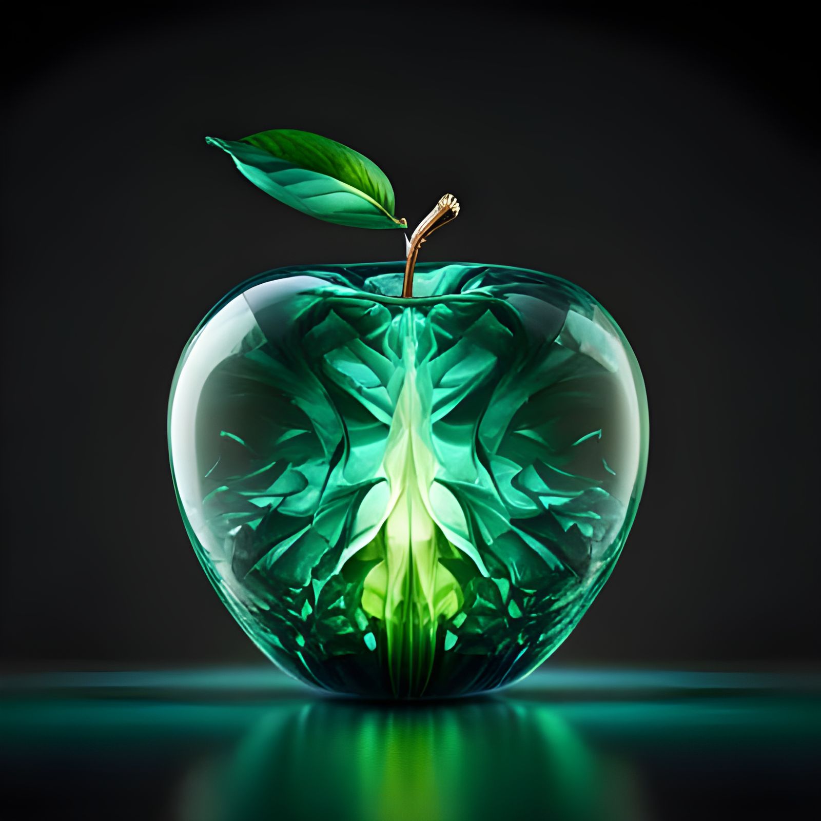 Luminous Emerald Apple in Art Nouveau Style