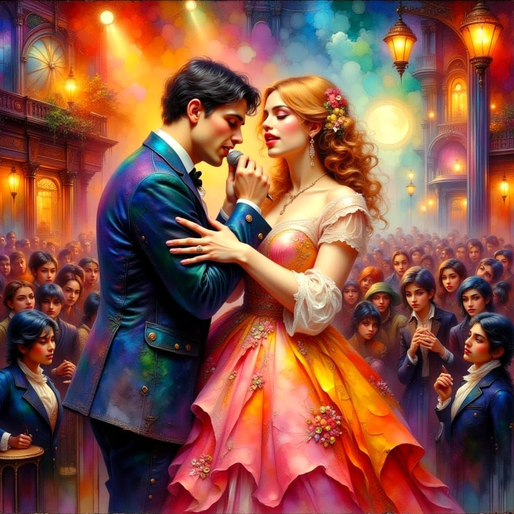 Elegant Ink Wash Painting with Pastel Colors