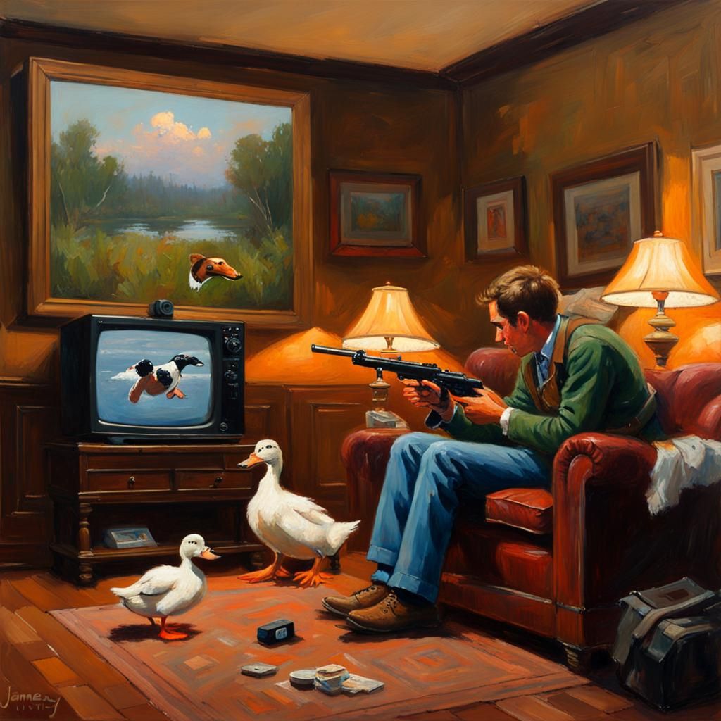 Duck Hunt on Nintendo, Oil Painting Style