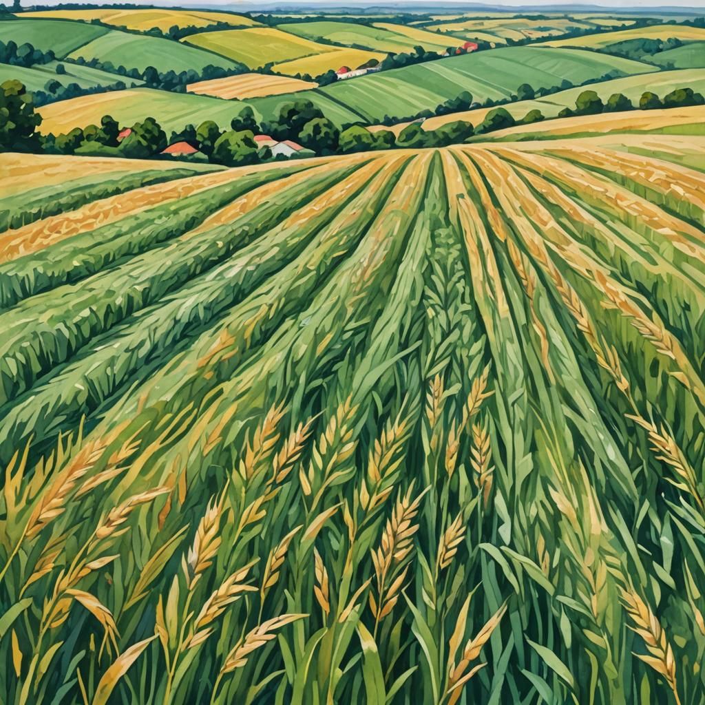 Skylark Rising Above Grain Fields: Gouache Watercolor Art