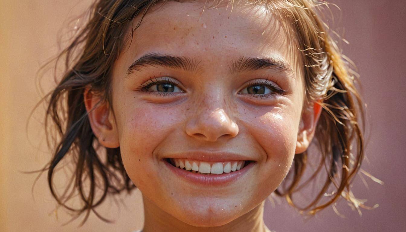Hyperrealistic Portrait of a Smiling Girl in Vibrant Colors