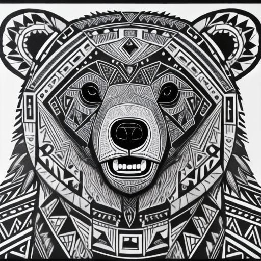 Tribal Bear Portrait in Geometric Eskimo Art Style