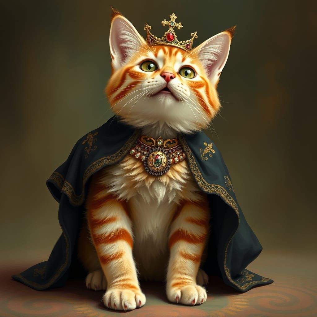 Feline Royalty Emerges from Whimsical Landscape