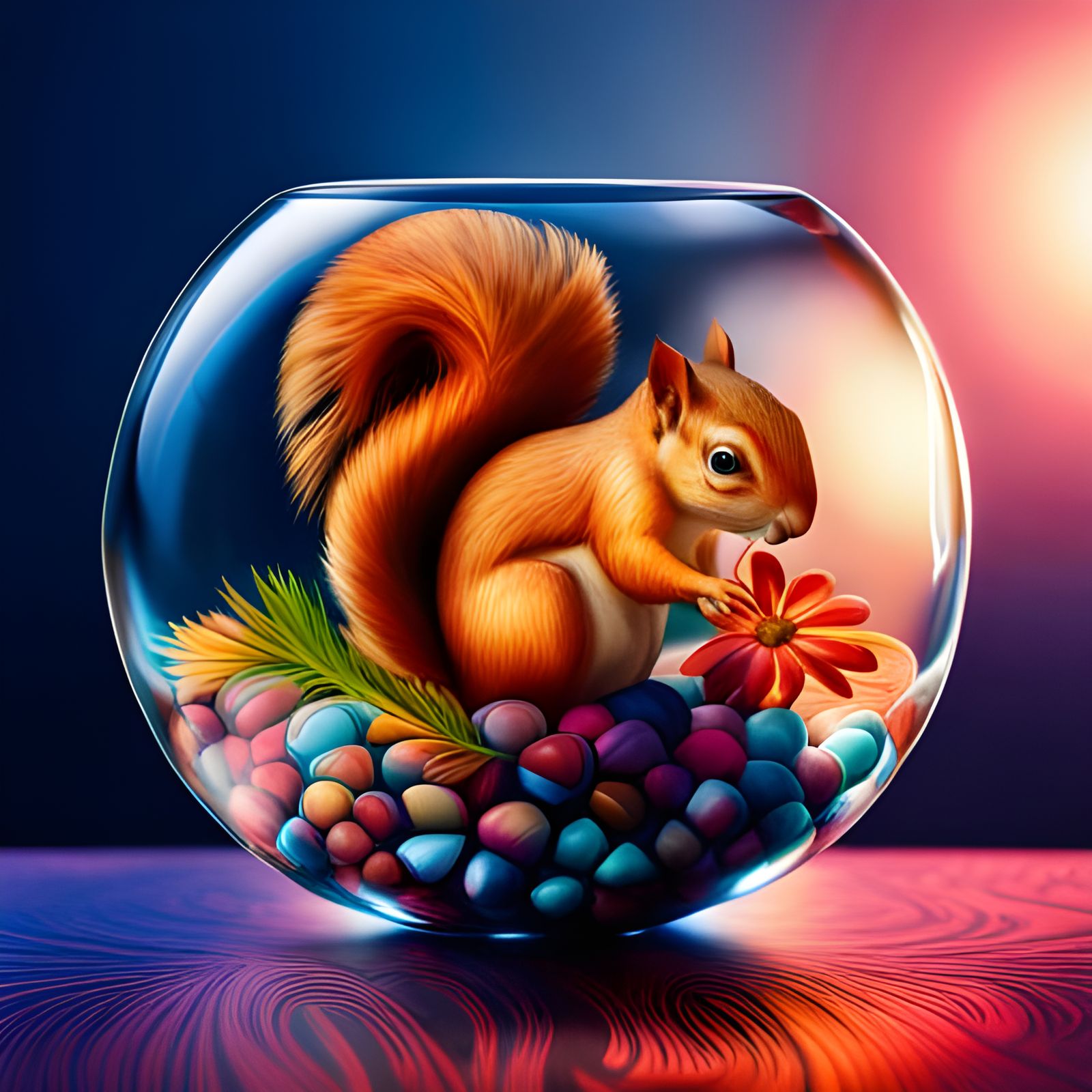Squirrel and Acorns in Glass Bubble: Hyperrealistic Art