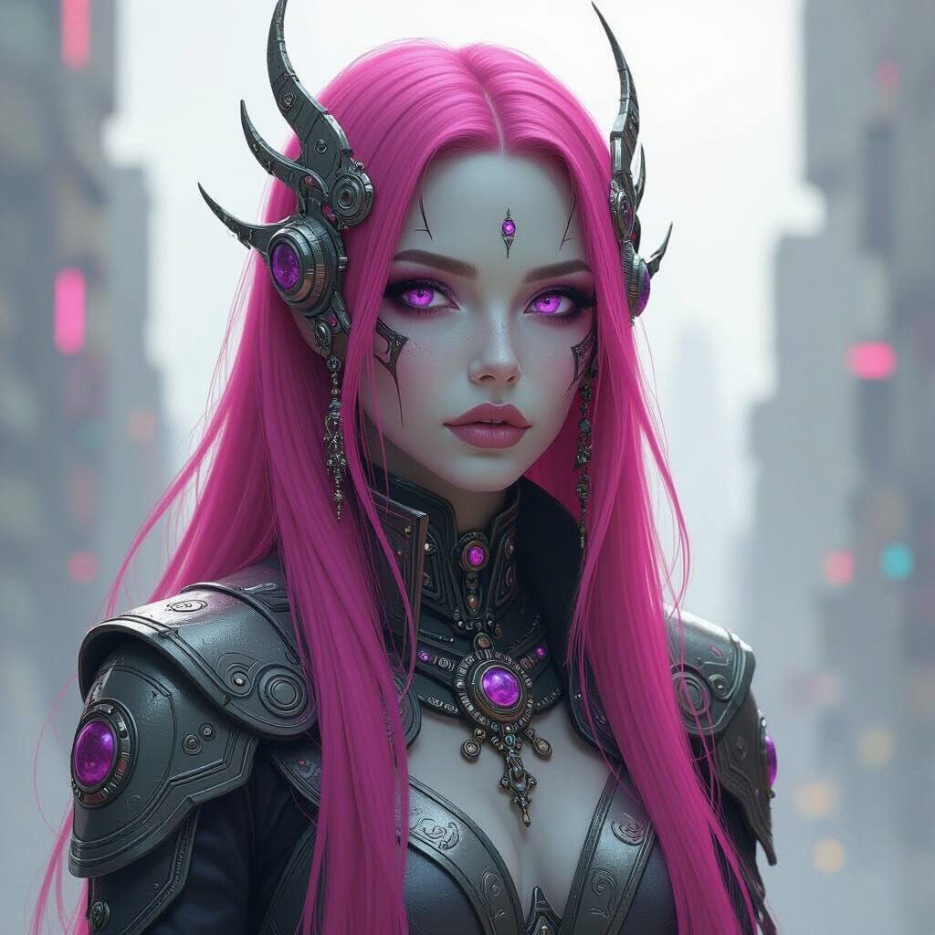 Regal Alien Woman with Neon Pink Hair