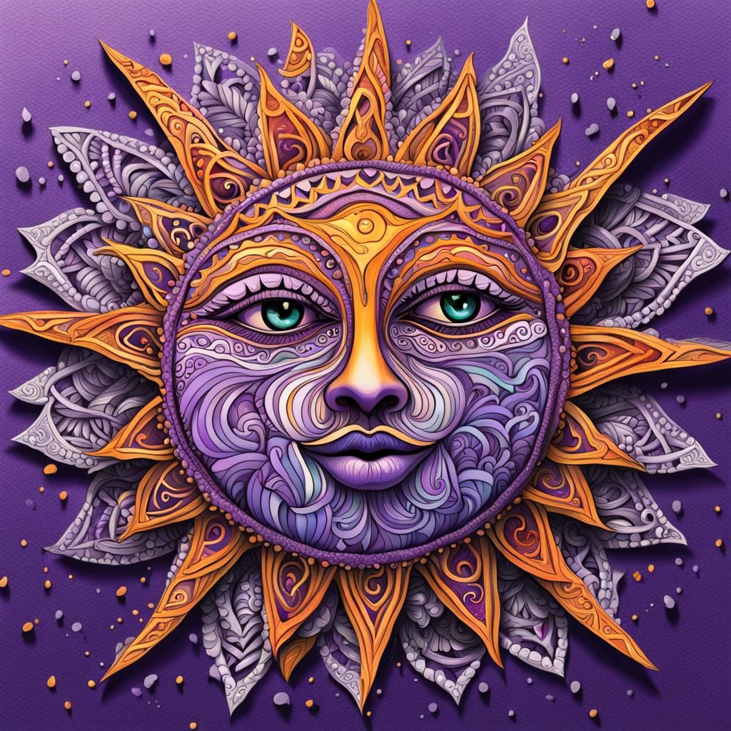 Hyperrealistic Violet Zentangle Sun Splash Art