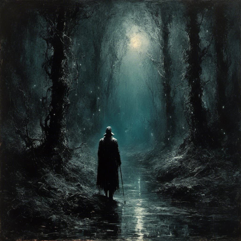 Man in Firefly Forest: Victorian Charcoal and Oil