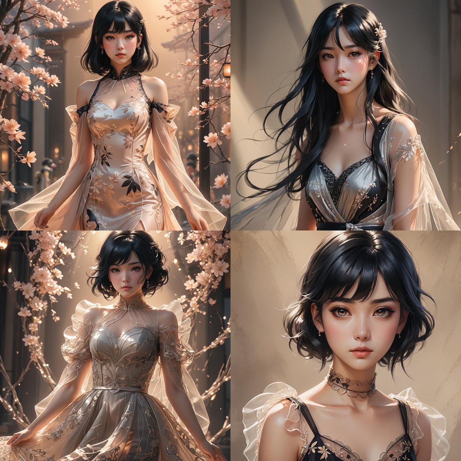 Anime Woman in Sheer Dress: 3D Rendered Art