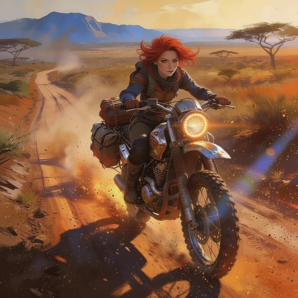 Woman Rides Adventure Motorcycle Through African Landscape