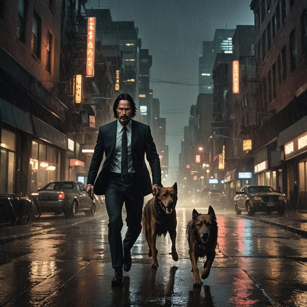 John Wick Walks at Night in Film Noir Style