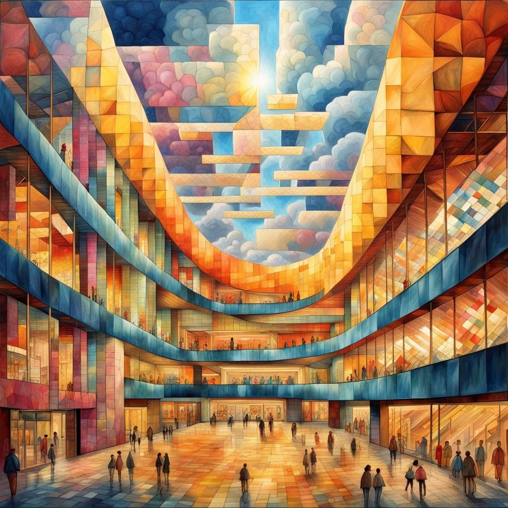 Abstract Mall Architecture with Dramatic Lighting