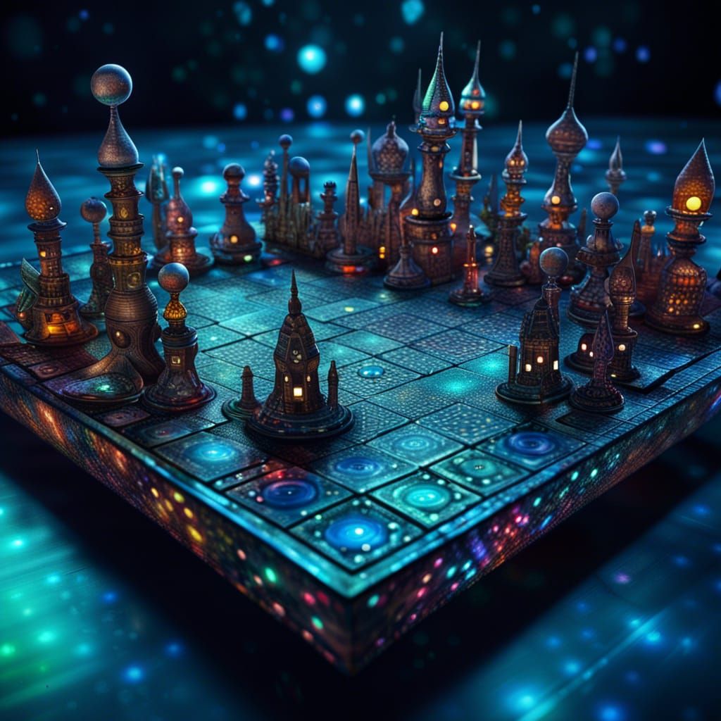 Cosmic Chessboard City in Filigree Style