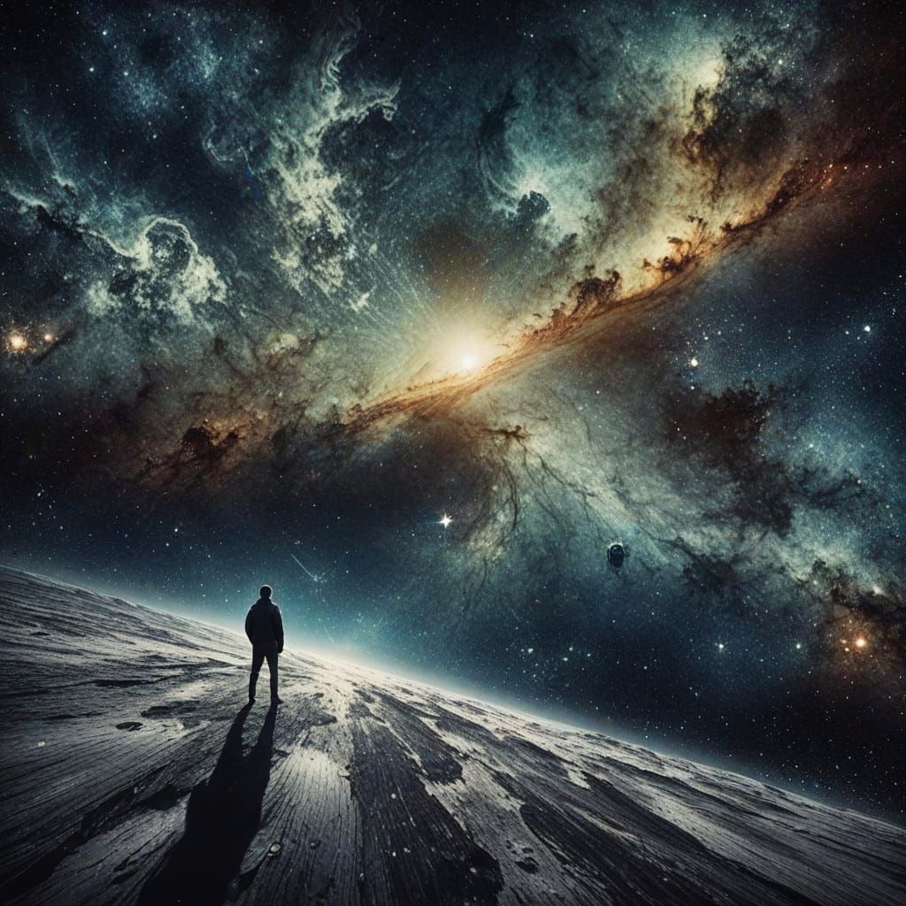 Man Gazing at the Universe Under Starlit Sky