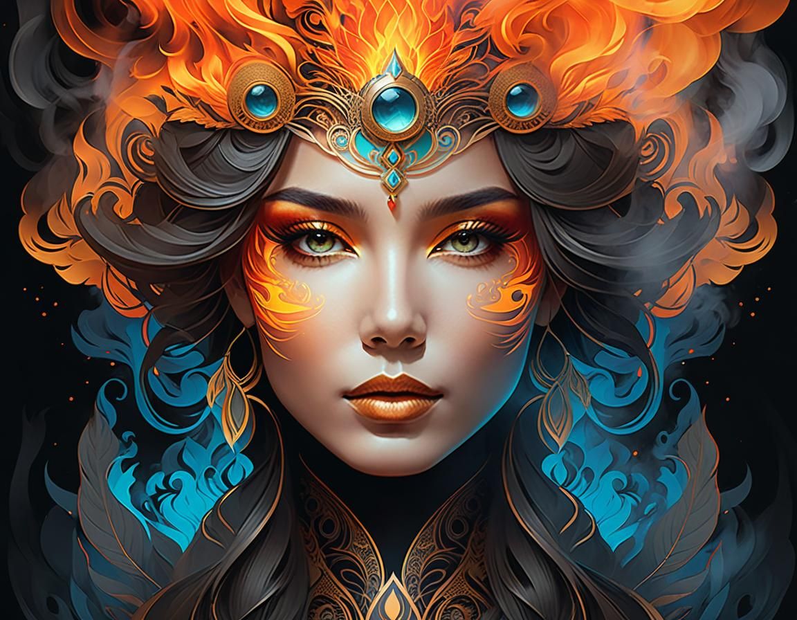 Psychedelic Ink Woman: Smoke and Fire Portrait