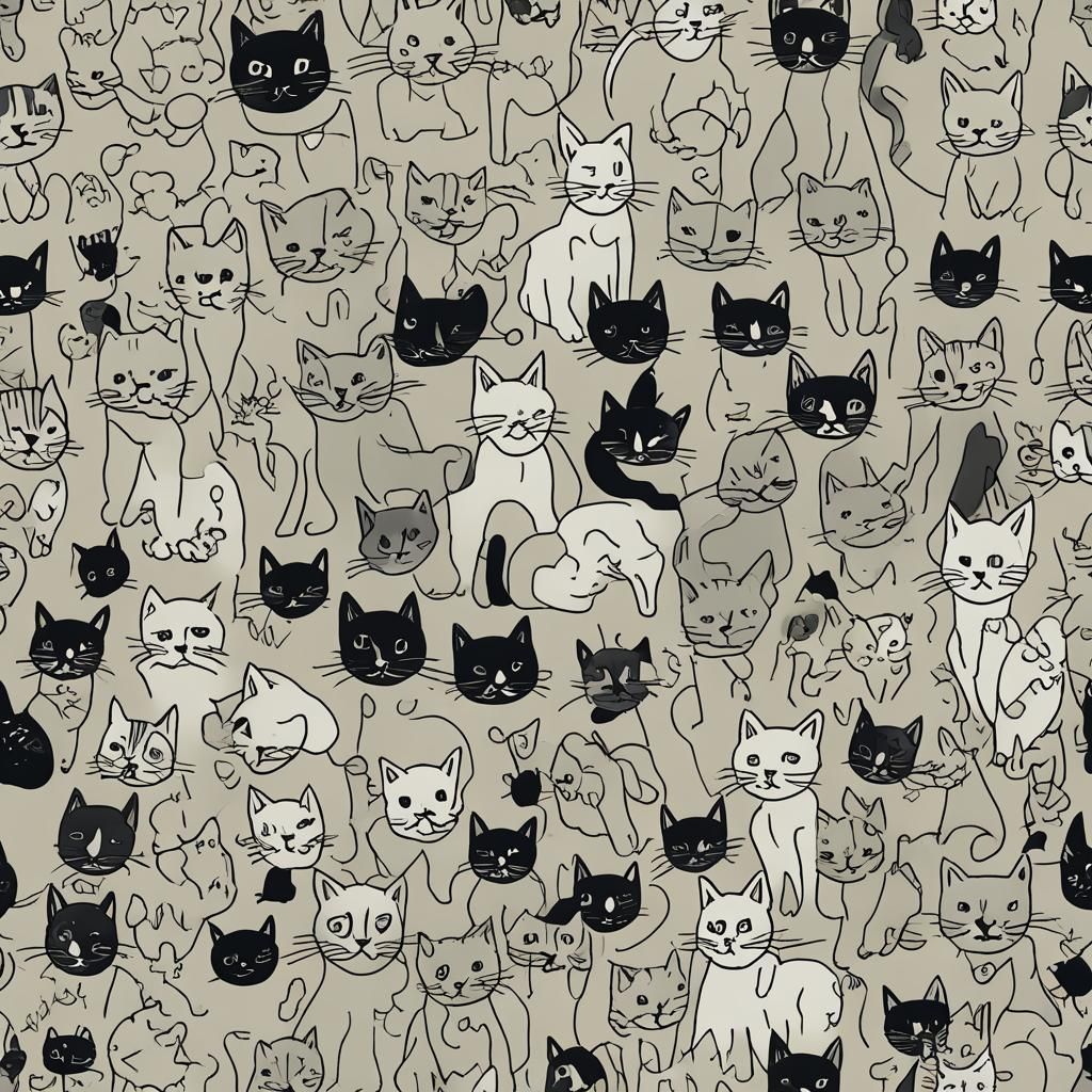 Single Line Ink Cat Doodles
