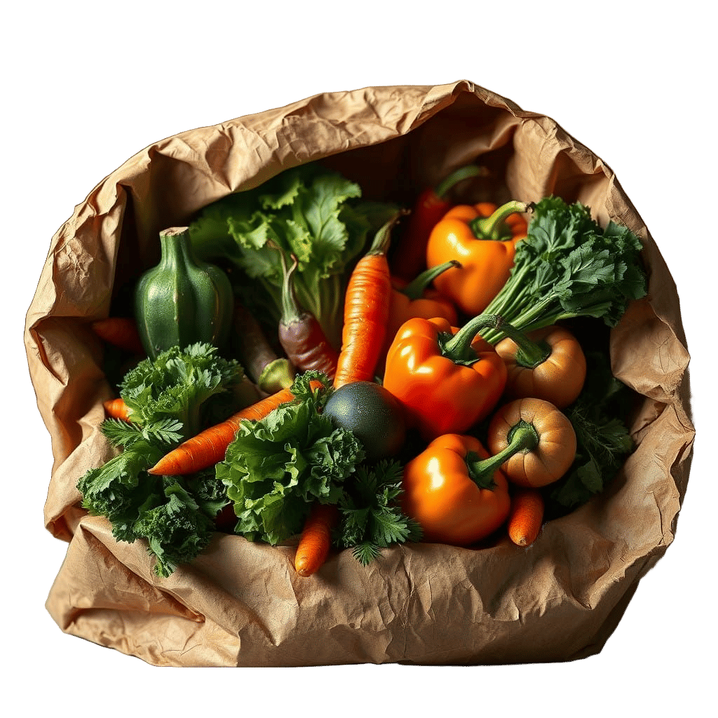 Surreal Harvest in a Mystical Paper Bag