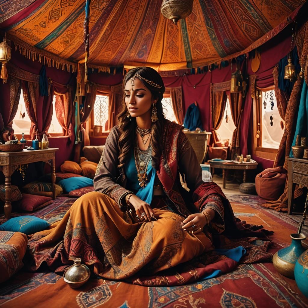 Amazigh Bride in Bedouin Tent: Fantasy Concept Art