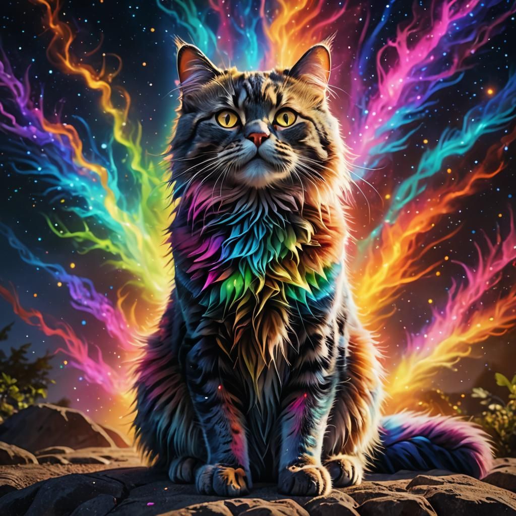 Radiant Light Beam Mystic Cat in Heaven