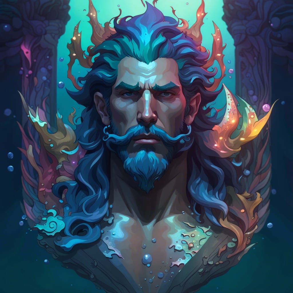 Detailed Merman Portrait in Art Nouveau Style