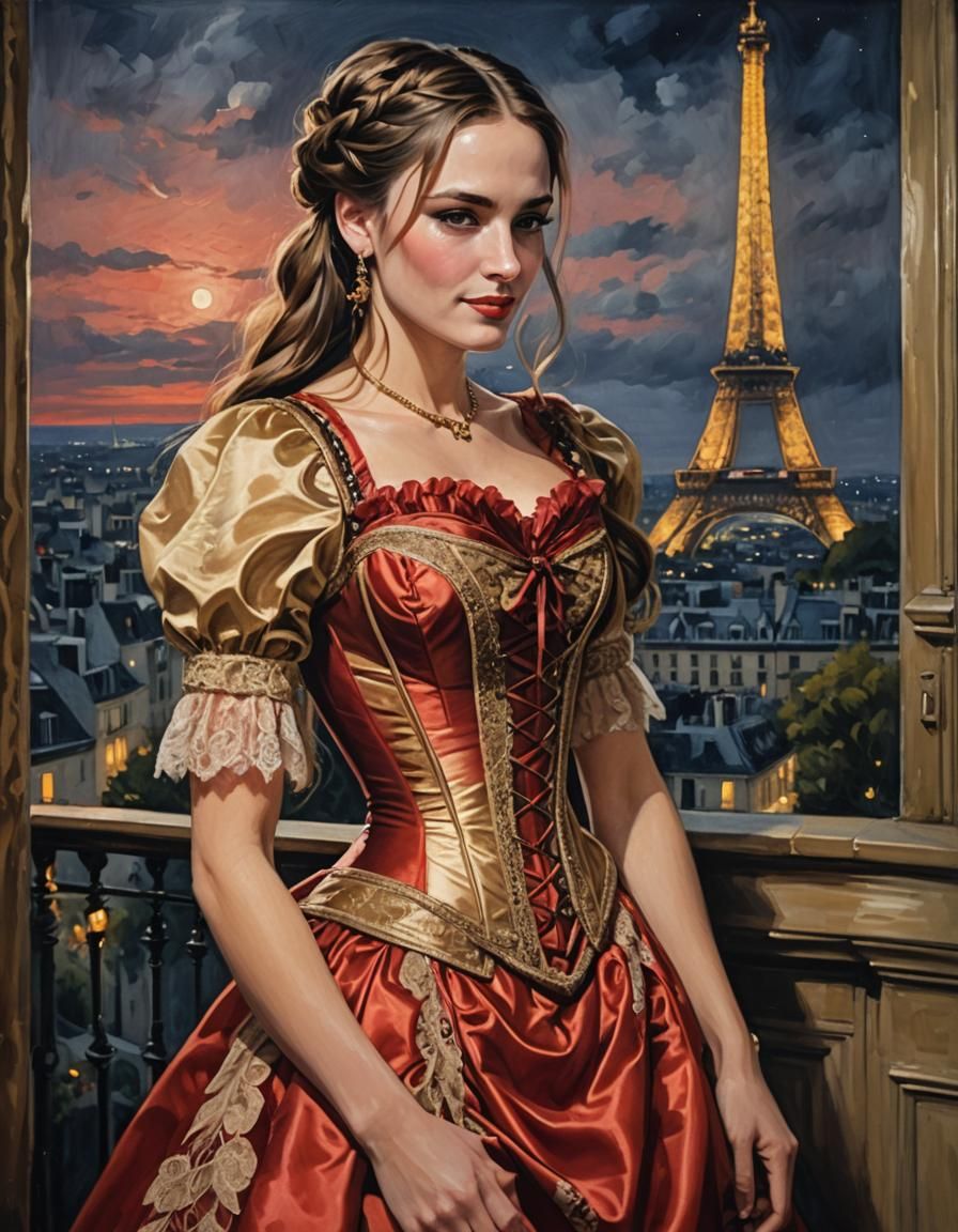 A beautiful young French woman with extremely long braided h...