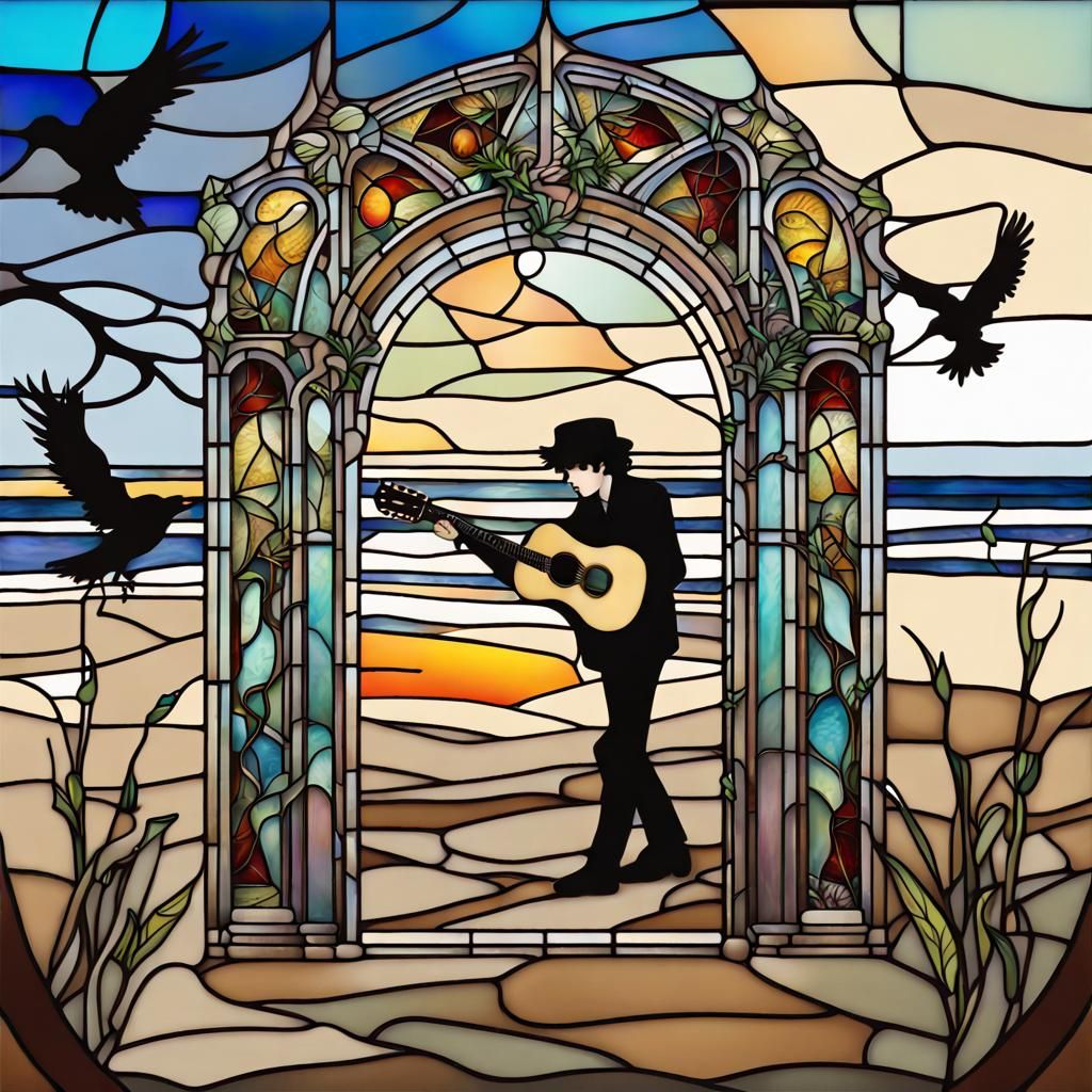 Art Nouveau Stained Glass: Bob Dylan Guitar